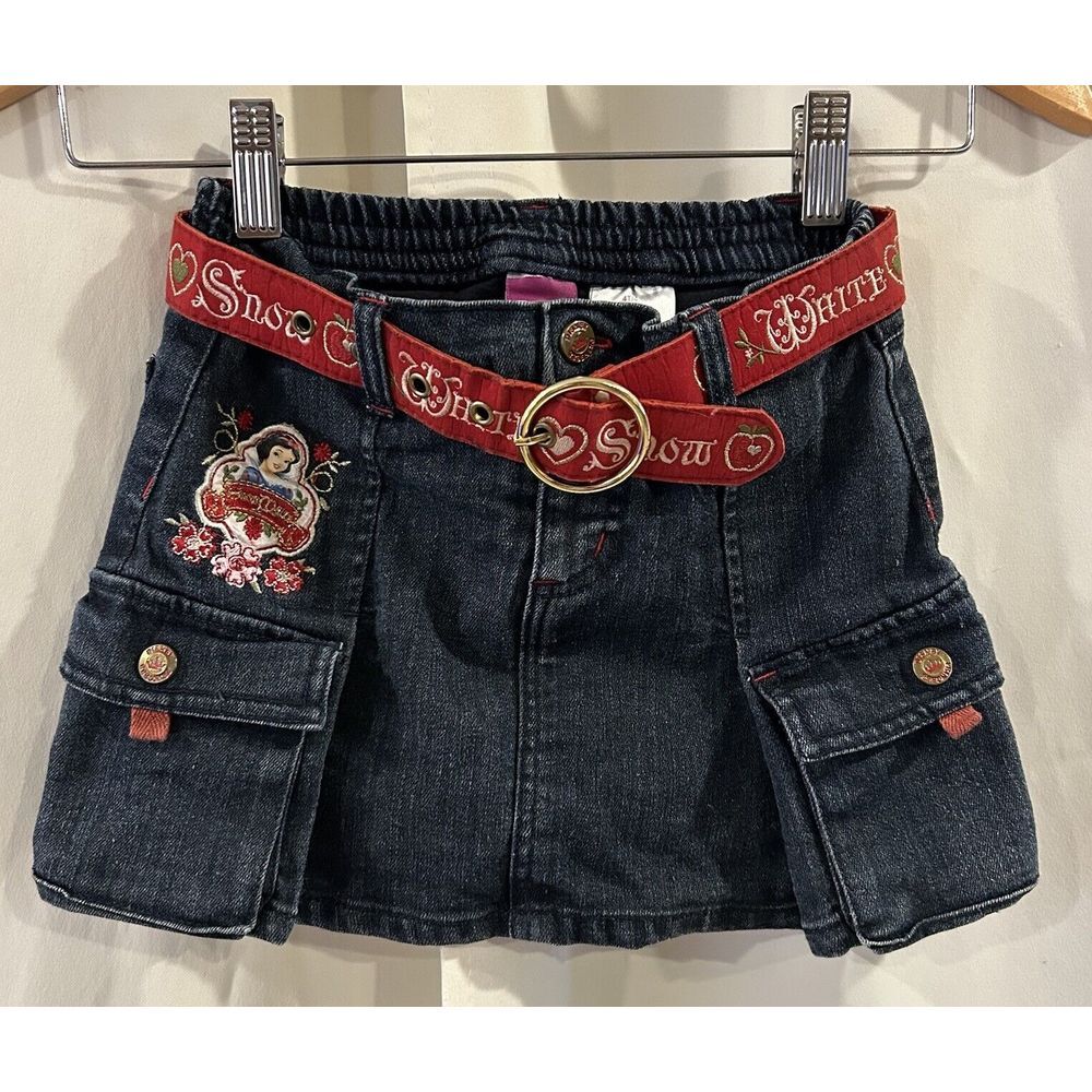 Vintage Disney Snow White & The Seven Dwarfs Denim Embroidered Skirt Kids 4T
